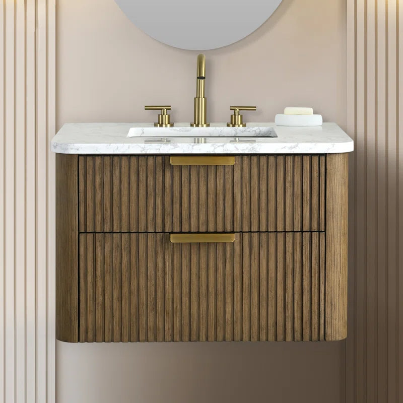 Liljan 30'' Wall-Mounted Single Bathroom Vanity with Engineered Stone Top