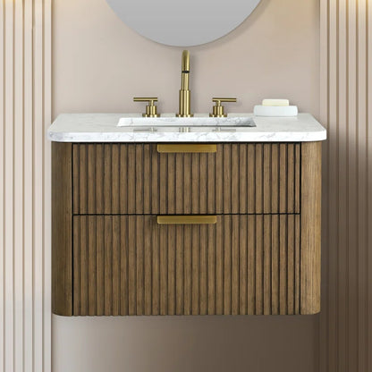 Liljan 30'' Wall-Mounted Single Bathroom Vanity with Engineered Stone Top