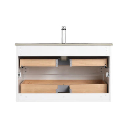 Annedoris 36" Floating Bathroom Vanity with Sink – Wall-Mounted Wood Cabinet with Ceramic Top, Soft-Close Drawers & Modern Single Vanity Design