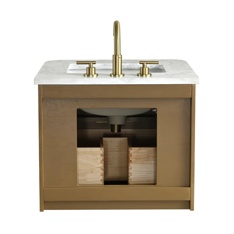 Liljan 24'' Wall-Mounted Single Bathroom Vanity with Engineered Stone Top