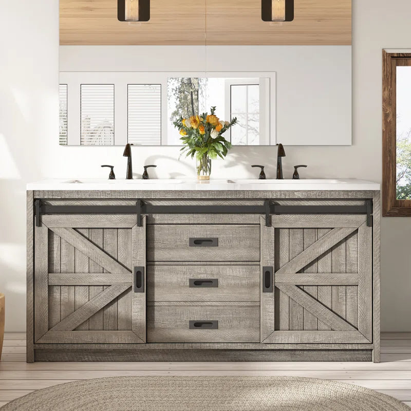 Chimira 60" Double Sink Bathroom Vanity With Sink Combo Set With 2 Drawers & Doors,White