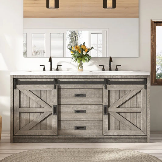 Chimira 60" Double Sink Bathroom Vanity With Sink Combo Set With 2 Drawers & Doors,White