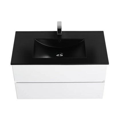 Annedoris 36" Floating Bathroom Vanity with Sink – Wall-Mounted Wood Cabinet with Ceramic Top, Soft-Close Drawers & Modern Single Vanity Design
