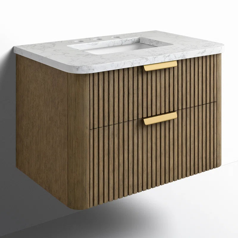 Liljan 30'' Wall-Mounted Single Bathroom Vanity with Engineered Stone Top