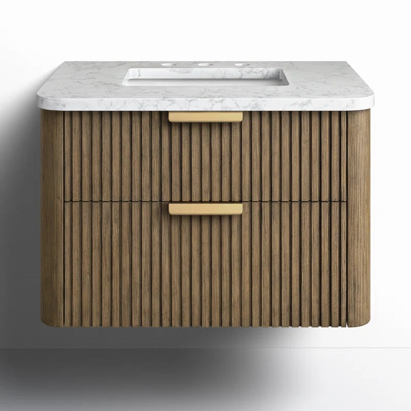 Liljan 30'' Wall-Mounted Single Bathroom Vanity with Engineered Stone Top